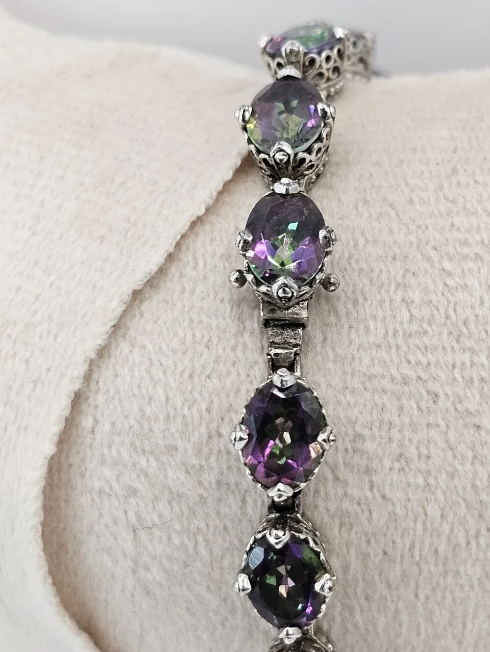 Genuine Mystic Topaz Tennis Bracelet Sterling Silver Rhodium Overlay 7